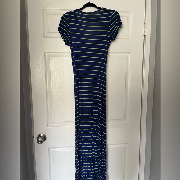 Blue and neon lime green striped maxi sundress T-shirt Dress (used) - Picture 2 of 4